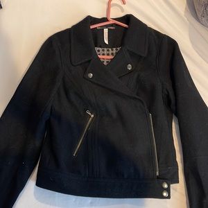 Free People Black Wool Moto Jacket Sz 12